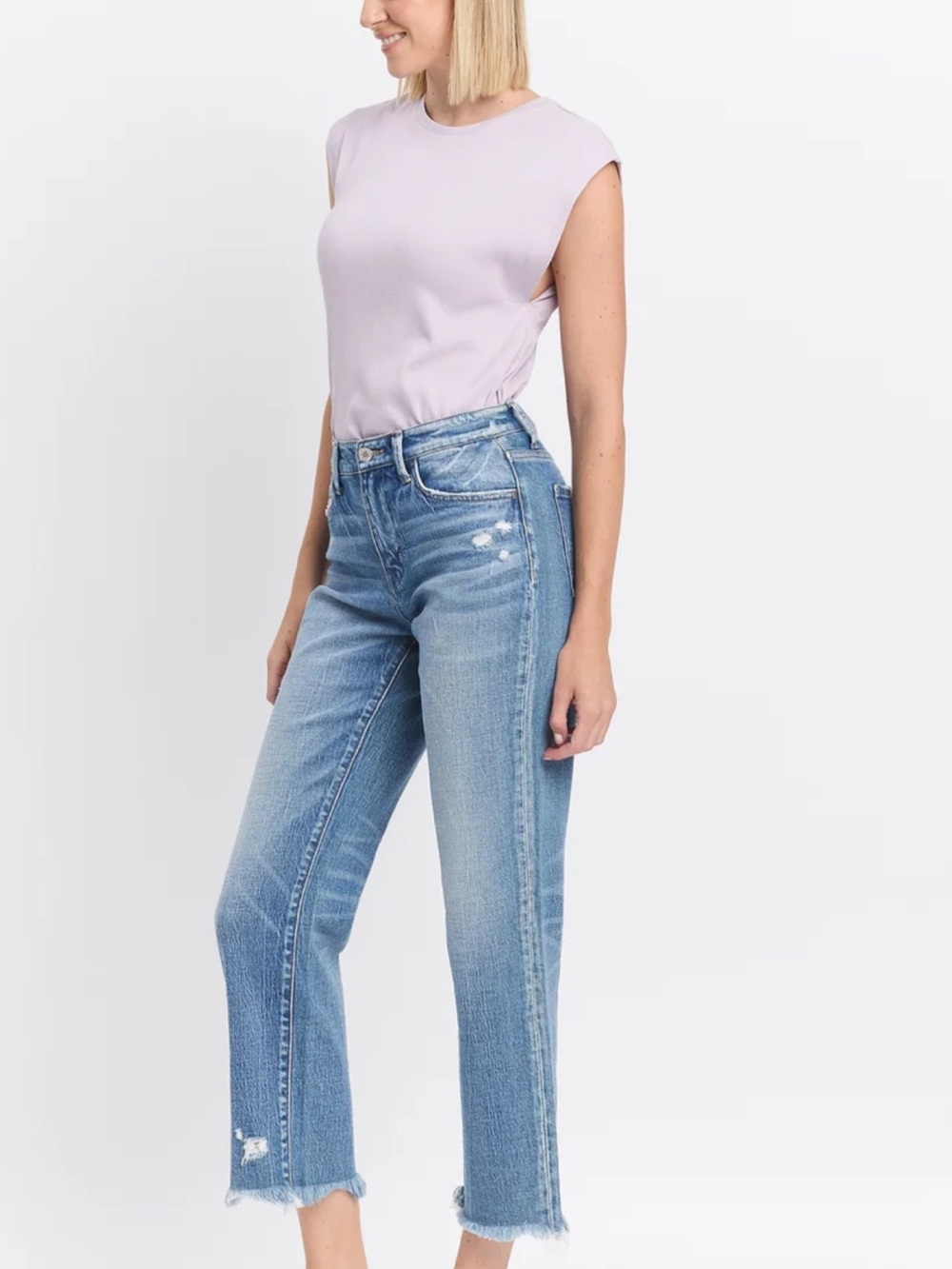 Vervet High-Rise Cropped Straight -Leg Jeans Raw Hem Med. Wash Size 28 - Picture 2 of 8